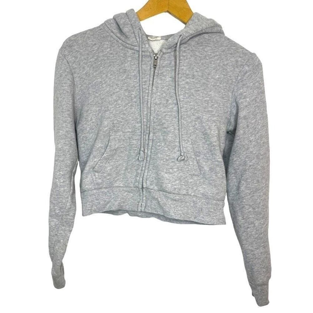 John Galt Brandy Melville Grey Zip Up Cropped Hoodie Sweatshirt‎ One Size